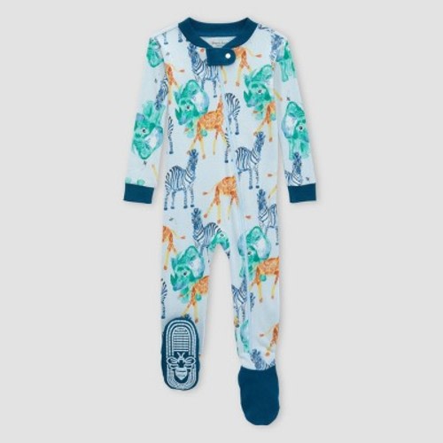 Burt's Bees Baby® Baby Girls' Wild Safari Organic Cotton Tight Fit Footed Pajama, Color: Metallic Blue, Size: 3-6M