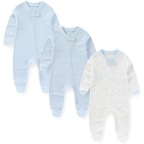 Unisex Zipper Baby Footies Rompers Long Sleeve 3 Pack Infant Boy Girl Jumpsuits 0-12Months Babies Outfits