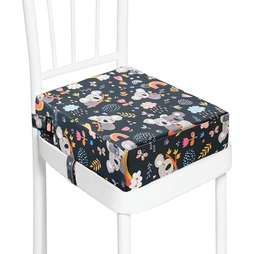 Toddler Booster Seat for Dining Table, Washable Thick Strong Support Portable Booster Chair for Toddlers Eating, Easy Cleaning Booster Seat Cushion Detachable with Fix Straps (Larger, 14.2*12.6*3.6in)