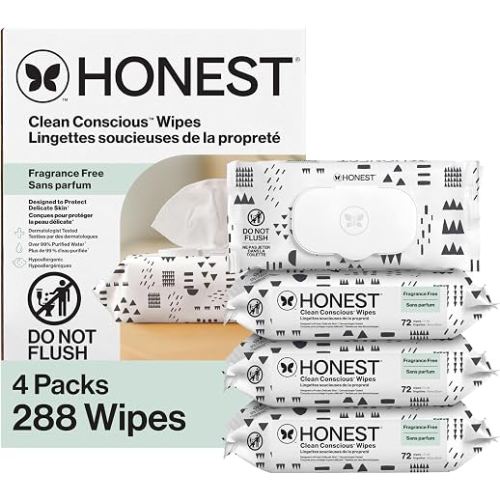 The Honest Company Hypoallergenic Multi-Use Baby Wipes for Sensitive Skin Baby Pattern Play 288 Count