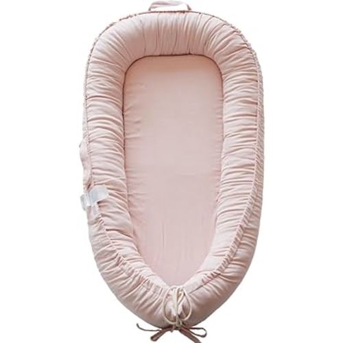 CooCooBaby Infant Lounger, Baby Nest Cover for Baby Girls & Boys, Newborn Essentials for Baby 0-18+ Months, 100% Cotton Breathable (Mistyrose, Corduroy)