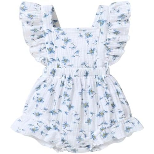 YOUNGER TREE Toddler Baby Girl Ruffled Sleeveless Romper Casual Summer Jumpsuit Cotton Linen Clothes