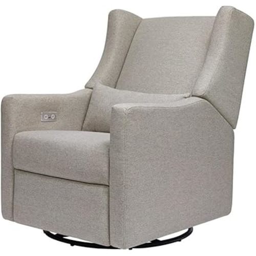 Babyletto Kiwi Electronic Power Recliner and Swivel Glider with USB Port in Performance Grey Eco-Weave, Water Repellent & Stain Resistant, Greenguard Gold and CertiPUR-US Certified