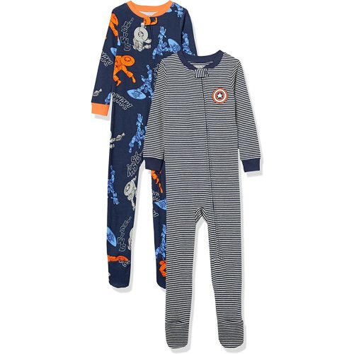 Amazon Essentials Disney | Marvel | Star Wars Unisex Babies' and Toddlers' Snug-Fit Cotton Footed Pajamas, Multipacks