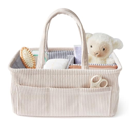 Itsy Bitsy Tot Diaper Caddy, Diaper Organizer or Storage, Nursery Storage and Car Organizer, A Baby Gift Registry, Baby Shower Must Haves Essential for Baby in Corduroy Material - BABY PINK COLOR