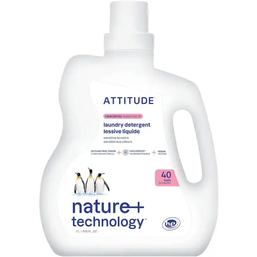ATTITUDE Liquid Laundry Detergent, EWG Verified Laundry Soap, HE Compatible, Vegan and Plant Based Products, Cruelty-Free, Unscented, 40 Loads, 67.6 Fl Oz