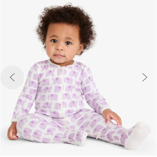 Baby organic animal friends zip footie | Lavender Elephants | Primary.com