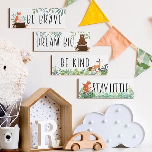 4 Pieces Woodland Nursery Decor Baby Safari Nursery Decor Kids Cute Jungle Animal Room Decor Nursery Decorations for Baby boy Bedroom Toddler Room 11x 3.9 Inches (White Background,) - Cute Animals