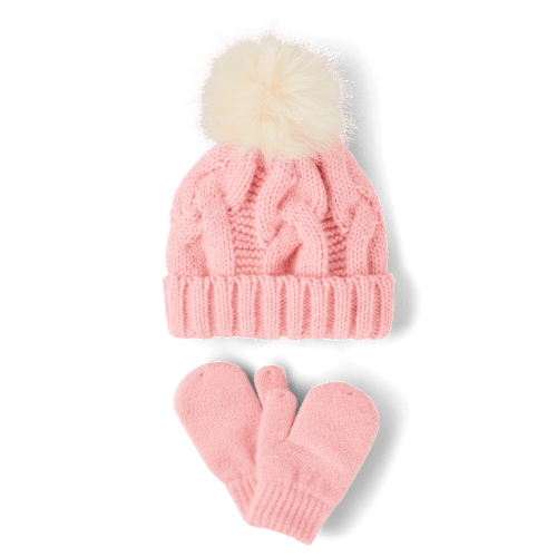 Toddler Girls Cable Knit 2-Piece Cold Weather Set - Pink