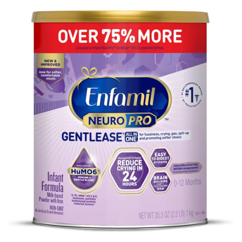 Enfamil NeuroPro Gentlease Baby Formula, Brain Building DHA, HuMO6 Immune Blend, Designed to Reduce Fussiness, Crying, Gas & Spit-up in 24 Hrs, Prebiotics to Promote Softer Stools, Baby Milk, 27.4 Oz