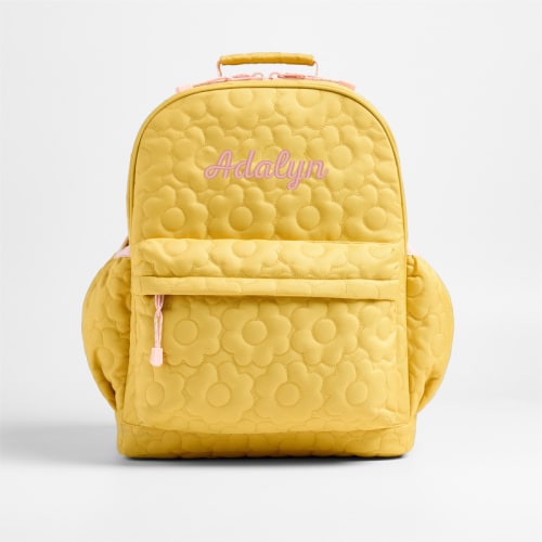 Personalized Dreamer Quilted Yellow Flower Large Kids Backpack with Side Pockets