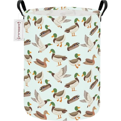 Foldable Waterproof Round Fabric Laundry Basket Home, Mallard Duck