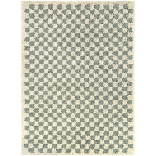 Walker Checkered Sage/Cream Shag Area Rug