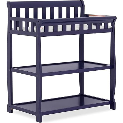 Dream On Me Ashton 2-in-1 Changing Table & Nightstand in Navy– Solid New Zealand Pinewood, Safety Rails, Spacious Storage Shelves & Water-Resistant Changing Pad, Converts to Nightstand