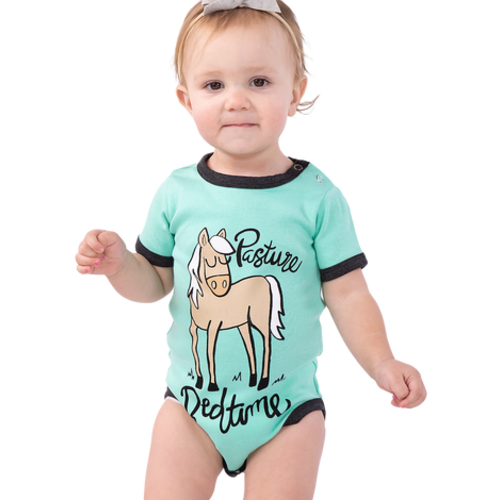 Pasture Bedtime Mint - Horse | Infant Creeper Onesie | LazyOne