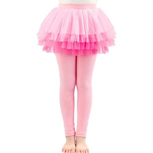Auranso Little Girls Footless Leggings Pants with Lace Ruffle Tutu Skirt 2-9T