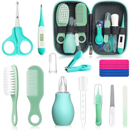 Qunlions life Baby Grooming Kit for Boys Girls Safety Newborn Nursery Essentials Grooming Set Gift for First-time Parents, Green 18 in 1
