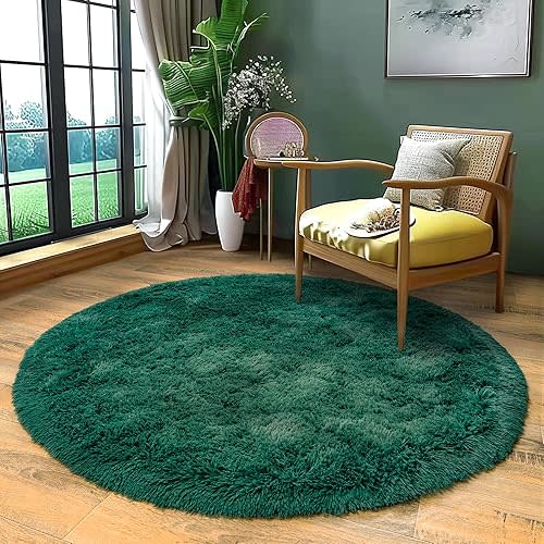 Round Fluffy Rug 4FT Green - Super Soft Circle Rug for Kids Room - Shaggy Circular Rug for Nursery Fuzzy Plush Rug for Teen's - Furry Carpet for Boys Girls Room