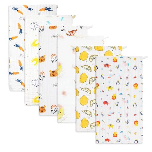 Baby Burp Cloths Muslin Washcloths 6Pack - Muslin Burp Cloths Hanky Large 20''x10'' Extra Soft Absorbent Baby Burp Rags for Newborn 100% Cotton for Boys Girls Gift 6 Layers Machine Washable
