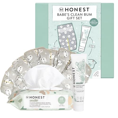 The Honest Company Babe's Clean Bum Gift Set | Diapering + Newborn Essentials | 99% Water Wipes (60 ct), Diaper Rash Cream (2.5 oz), Clean Conscious Diapers (Size 1, 7 ct)
