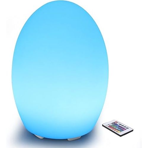 Borelor 8-inch LED Egg Shape Night Light, 16 Color Changing Rechargeable Mood Lamp with Remote Control, Dimmable Decorative Lighting for Home/Party/Wedding/Lawn Decoration(Feet Version)