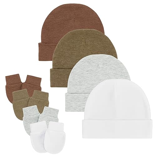 Zando Baby Hats and Mittens Unisex Infant Beanie Caps Newborn Hospital Hat with Scratch Mitten Set for Baby Boys Grils Hats