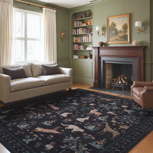 Animal & Floral Machine Washable Area Rugs with Non-Slip Backing