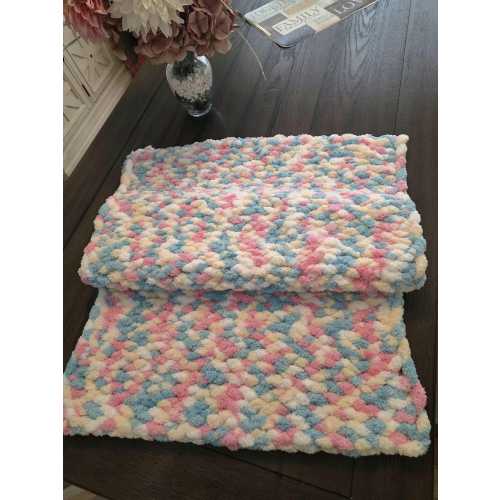 Baby Blanket/Chunky knit nursery throw, pink blue white and yellow pastel colors