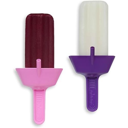 THE ORIGINAL Pop No Drop Popsicle Holder - BPA Free & Dishwasher Safe - Mess-Free Frozen Treats Holder with Straw - No Drip Drop Ice Pop Popsicle Holders for Kids & adults - Pack of 2 PINK & PURPLE