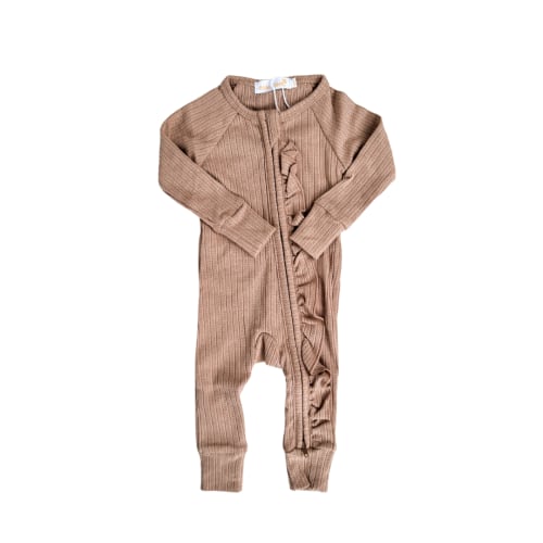 Frill Zip Romper | Teddy Rib Pointelle – Little and Fern