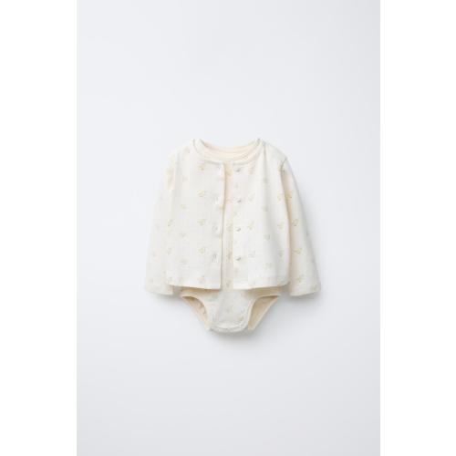POINTELLE PRINT BODYSUIT AND JACKET PACK - Oyster-white | ZARA United States