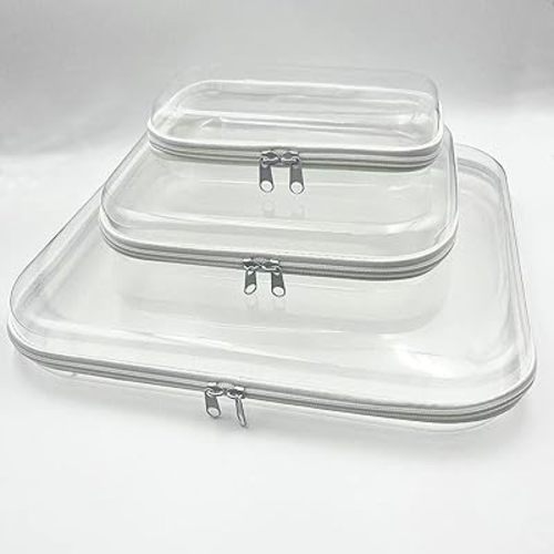 Hard Shell Zipper Case, Clear Plastic Storage Pouch Bags (Small+Medium+Large)