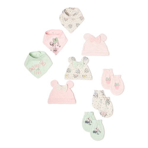 Disney Baby Wishes + Dreams Baby Girl Minnie Mouse Bibs, Caps & Mittens Set, 9-Piece