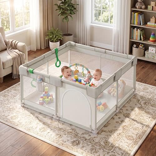 Baby Playpen, 47x47 Inch Play Pens for Babies and Toddlers, Grey