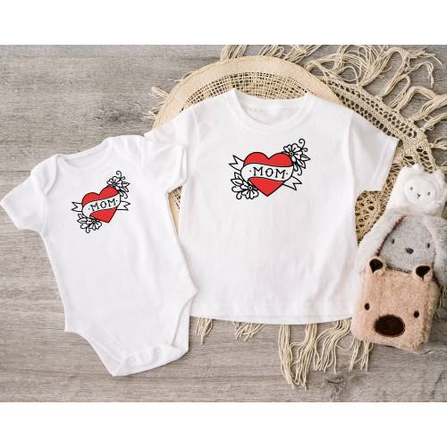 I Love Mom Bodysuit, I Love Mom Tattoo Baby bodysuit, Valentine’s Day baby, Rocker Baby clothes, Rockabilly baby, Rose Baby, Retro Baby
