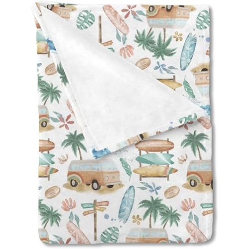 HawSkgFub Hawaii Tropical Beach Surf Baby Blanket Girls Gift, Pink Summer Coconut Tree Flannel Fleece Nursery Bed Blankets, Soft Lightweight Newborn Baby Toddler Infant Newborn Kid Crib Bedding 30x40