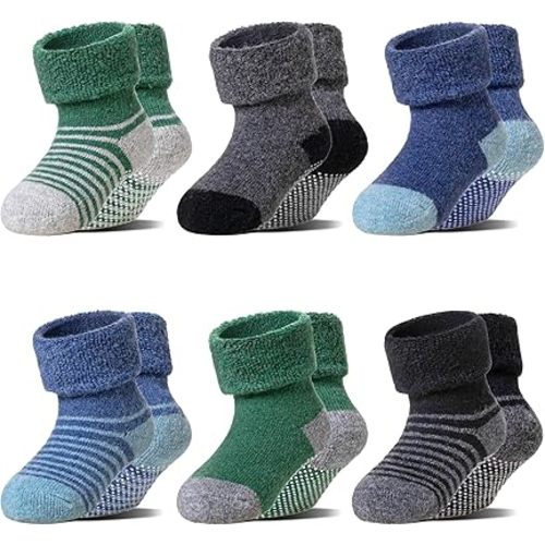 6 Pairs Baby Boy Girl Non Slip Socks Child Toddler Winter Thick Soft Wool Kids Warm Socks with Grips