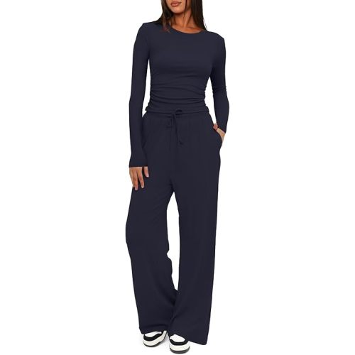 Darong Women's 2 Piece Sets Fall Outfits Long Sleeve Wide Leg Tracksuits Casual Lounge Set Matching Sets