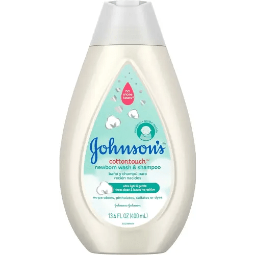 Johnson's CottonTouch Newborn Baby Body Wash & Shampoo, Gentle & Tear-Free, Made with Real Cotton, Gently Washes Away Dirt & Germs, Sulfate- & Paraben-Free for Sensitive Skin, 13.6 fl. oz