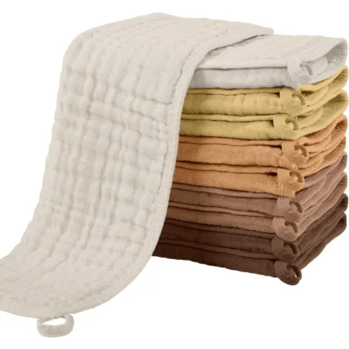 Yoofoss Muslin Burp Cloths for Baby 10 Pack 100% Cotton Baby Washcloths for Boys Girls Large 20''X10'' Super Soft and Absorbent Gradient Brown
