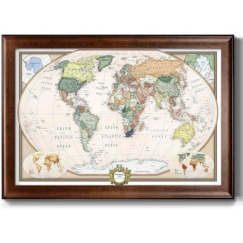 World Map with Walnut Frame (26x40)
