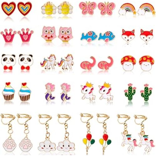 Clip On Earrings for Girls 20/30/40 Pairs Hypoallergenic No Pierced Girls Earrings Kids Cute Clip on Earrings for Little Girls Toddlers Jewelry Set Party Favor Gift
