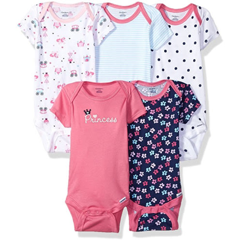 Baby Girls' 5-Pack Short-Sleeve Onesies - 0-3 Months - Princess