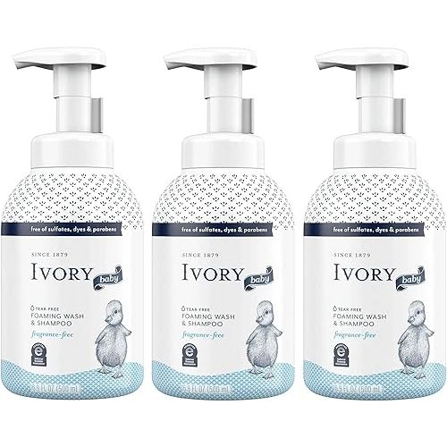 Ivory Baby Foam Unisex Baby Wash & Shampoo, Fragrance-Free, for Baby's Sensitive Skin, 16.9 oz (Pack of 3)