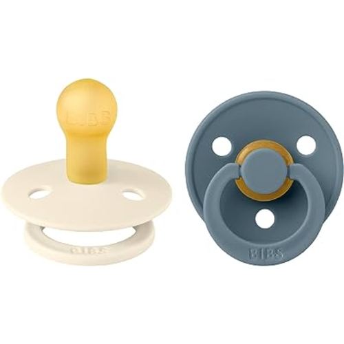 BIBS Pacifiers | Natural Rubber Baby Pacifier | Set of 2 BPA-Free Soothers | Made in Denmark | Ivory/Petrol | Size 0-6 Months