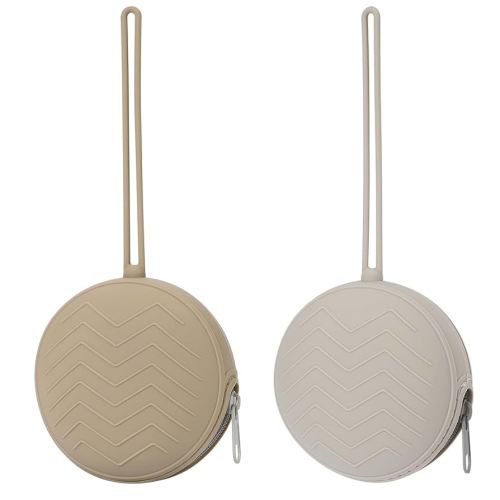 2-Pack Silicone Pacifier Holder Case - BPA-Free Pacifier Holder Pouch for Baby Boys & Girls- Portable & Dishwasher Safe Soother Container for On-The-Go Use (Sand/Light Grey)