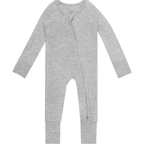 Rayon of Bamboo Baby Rompers Long Sleeve Two Way Zipper Footless Pajamas With Mitten Cuffs - Grey - 0-3 Months