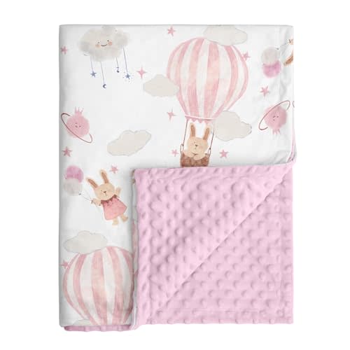 Minky Baby Blanket Pink Cute Bunny Blanket, Soft Cozy Nursery Blanket for Girls Boys, Fluffy Toddler Infants Warm Nursery Bed Blankets for Crib Stroller or Carseat, 30x40 Inches, Pink