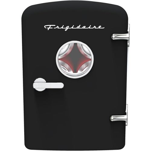 Frigidaire Retro Mini Personal Fridge Cooler, Holds up to 9 Cans, Portable & Compact, AC Plug & 12V Car Charger – Black