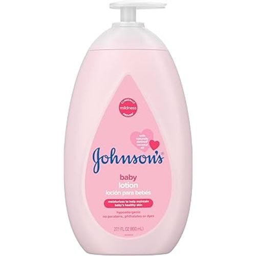 Johnson's Moisturizing Mild Pink Baby Lotion with Coconut Oil for Delicate Baby Skin, Paraben-, Phthalate- & Dye-Free, Hypoallergenic & Dermatologist-Tested, Baby Skin Care, 27.1 Fl. Oz